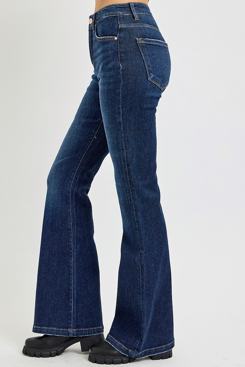 RISEN - High Waist Dark Wash Flare Jeans - Inspired Eye Boutique