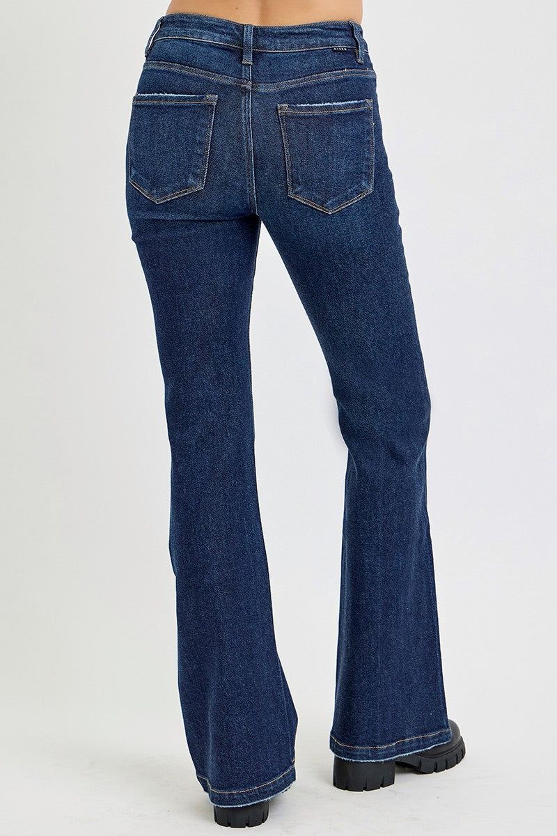 RISEN - High Waist Dark Wash Flare Jeans - Inspired Eye Boutique