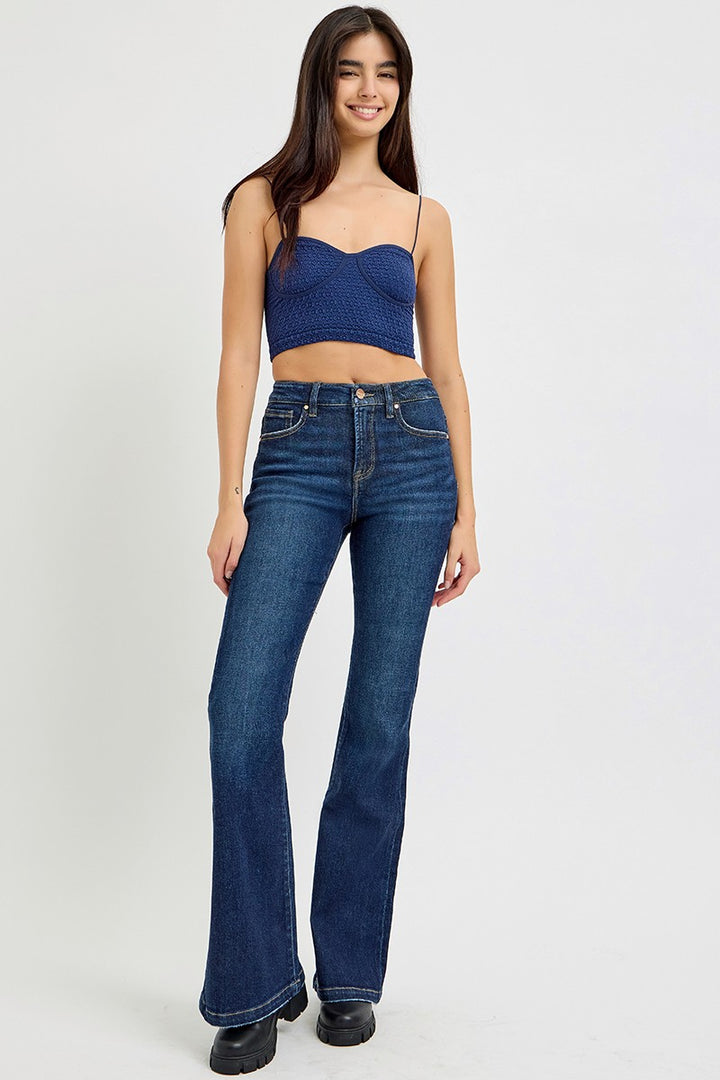 RISEN - High Waist Dark Wash Flare Jeans - Inspired Eye Boutique