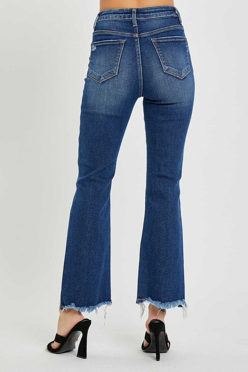 RISEN - High Waist Destroyed Flare Jeans - Dark Wash - Inspired Eye Boutique