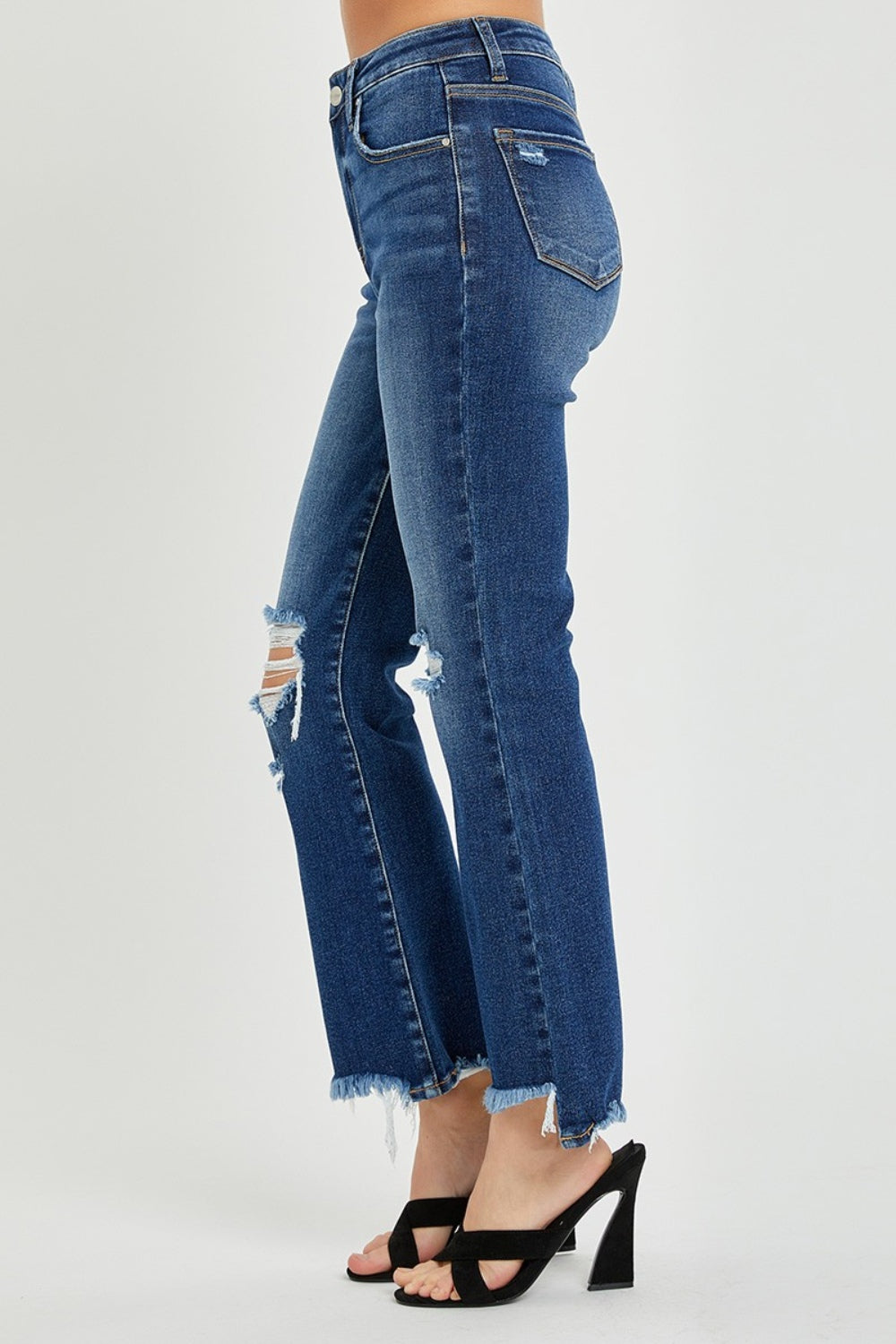 RISEN - High Waist Destroyed Flare Jeans - Dark Wash - Inspired Eye Boutique