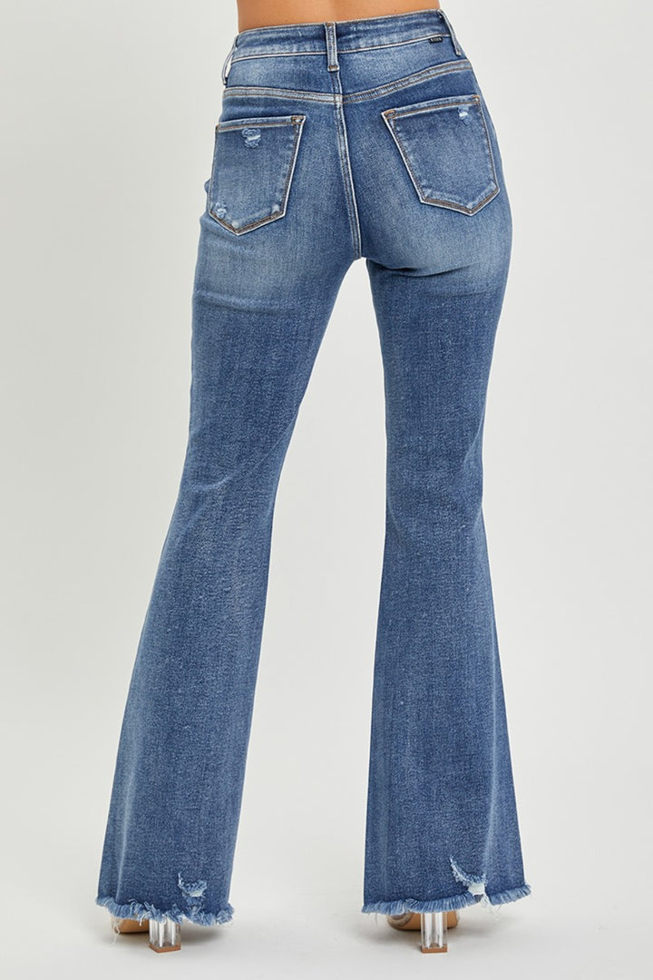 RISEN - High Waist Distressed Knee Flare Jeans - Inspired Eye Boutique