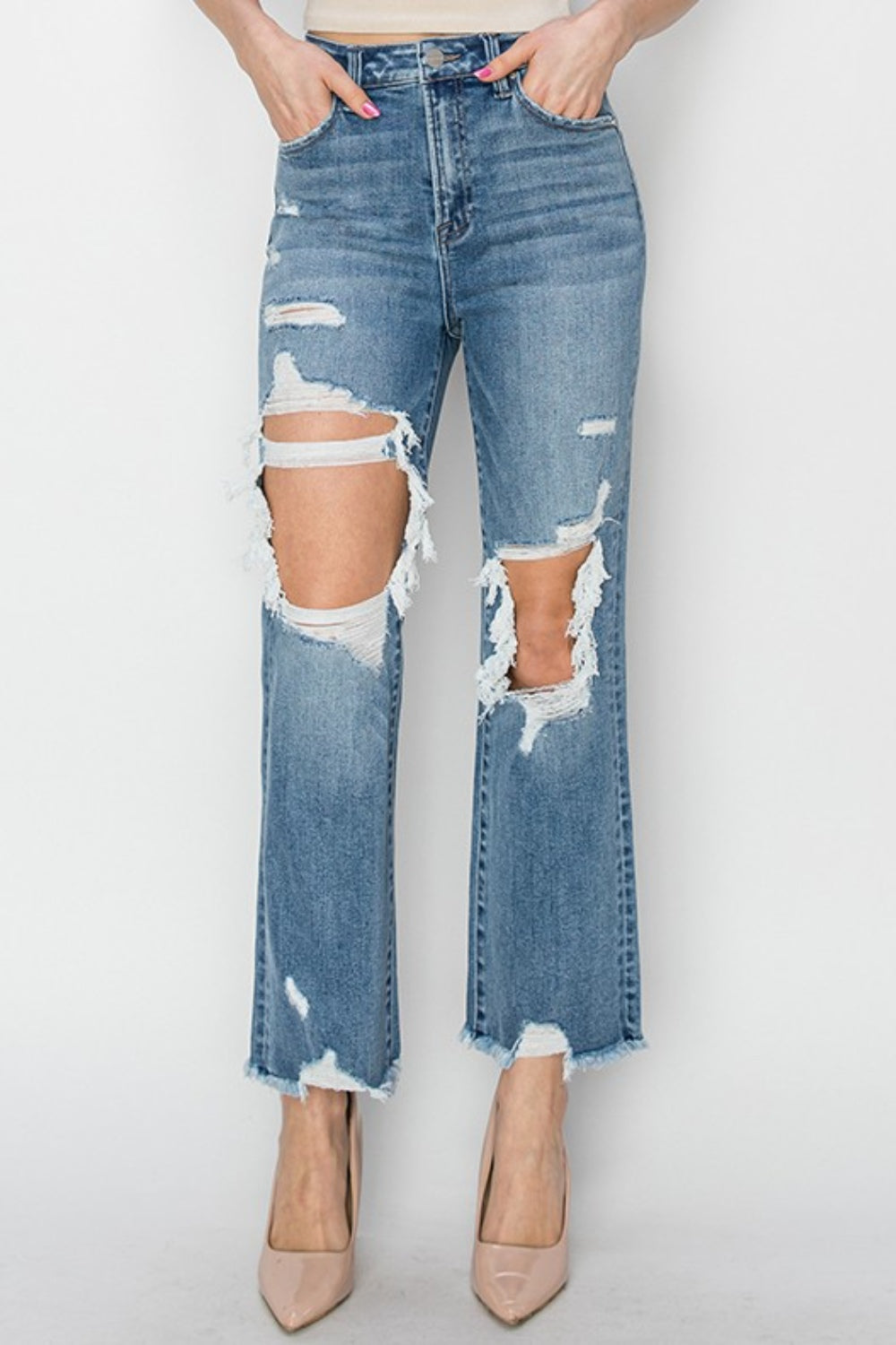 RISEN - High Waist Ripped Jeans - Inspired Eye Boutique