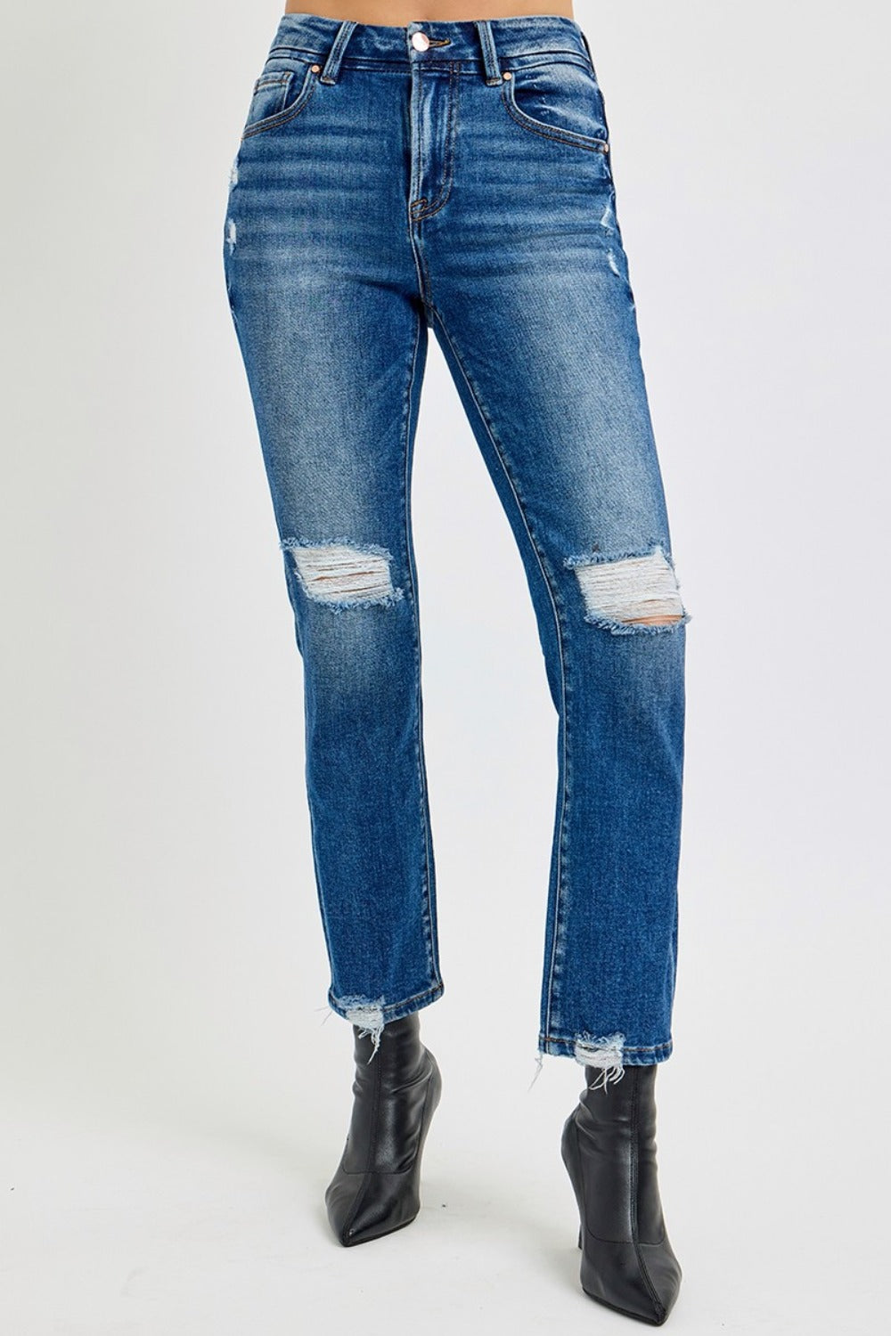 RISEN - High Waist Straight Leg Distressed Jeans - Inspired Eye Boutique