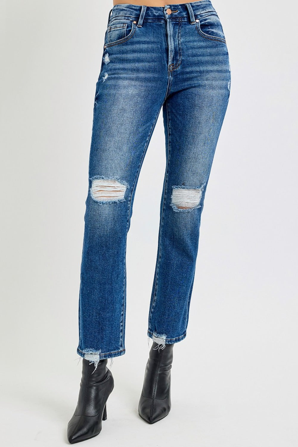 RISEN - High Waist Straight Leg Distressed Jeans - Inspired Eye Boutique