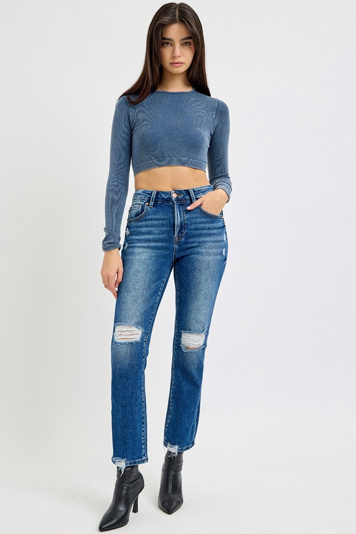 RISEN - High Waist Straight Leg Distressed Jeans - Inspired Eye Boutique