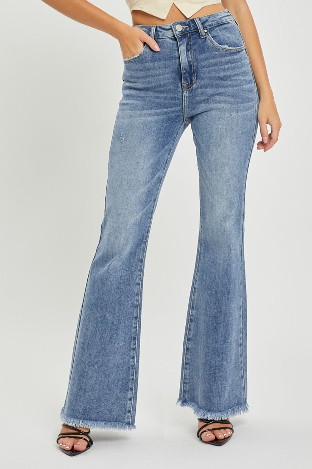 RISEN - High Waist Vintage Wash Flare Jeans - Inspired Eye Boutique