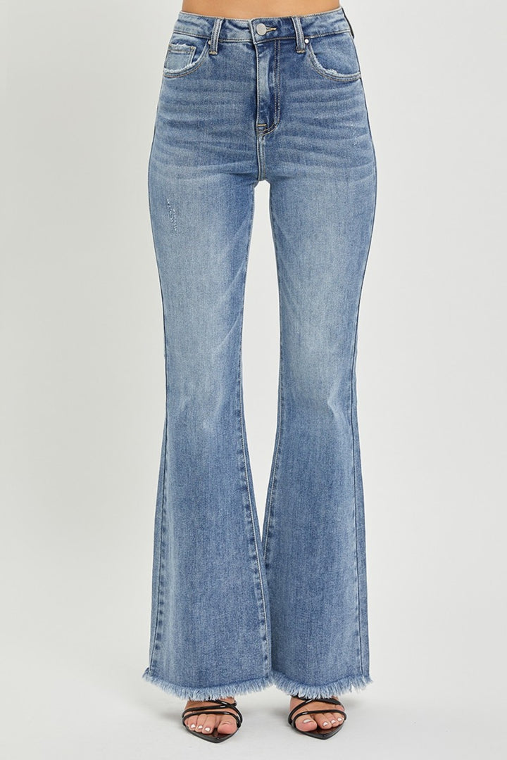 RISEN - High Waist Vintage Wash Flare Jeans - Inspired Eye Boutique