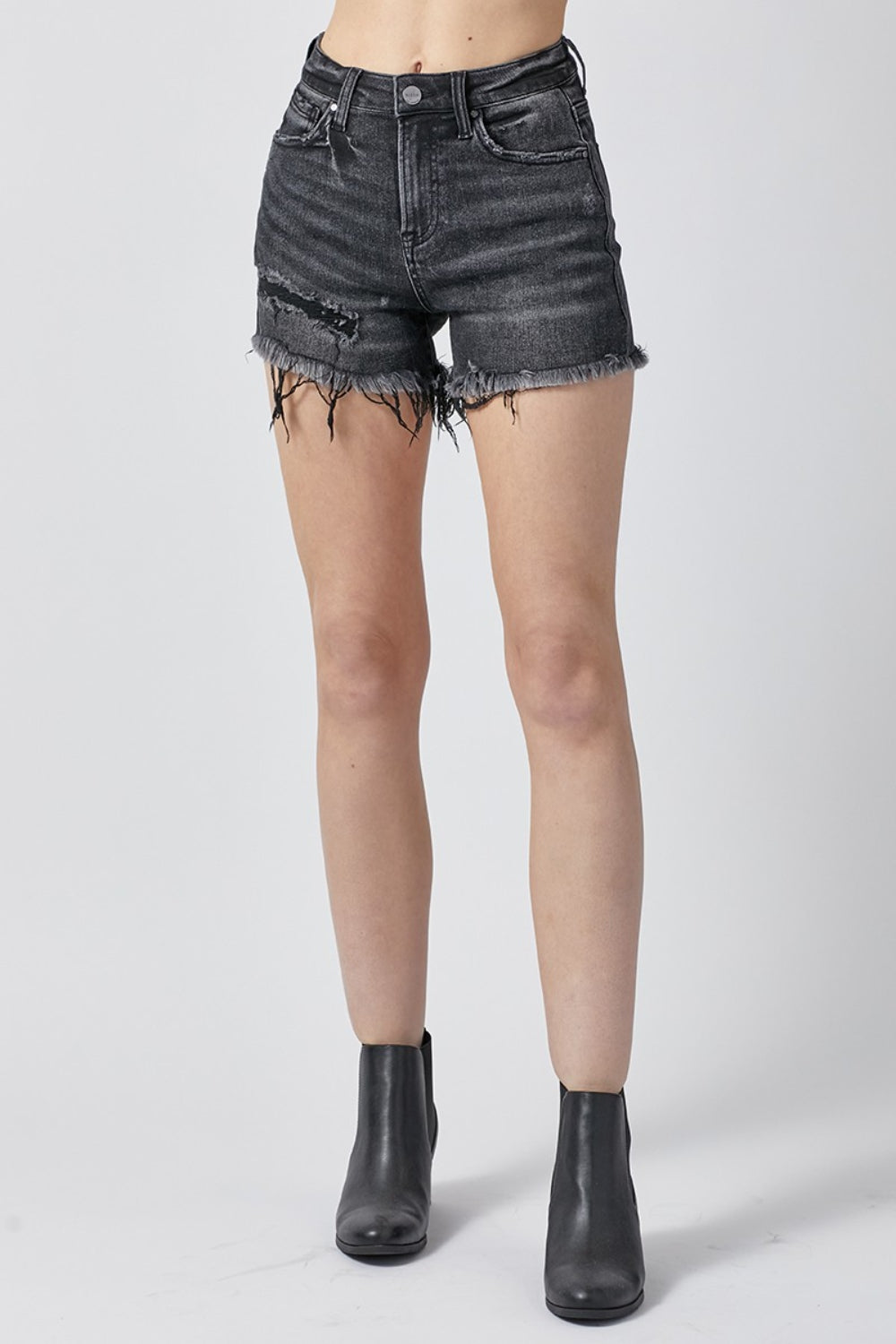 RISEN High Waist Washed Black Denim Shorts - Inspired Eye Boutique