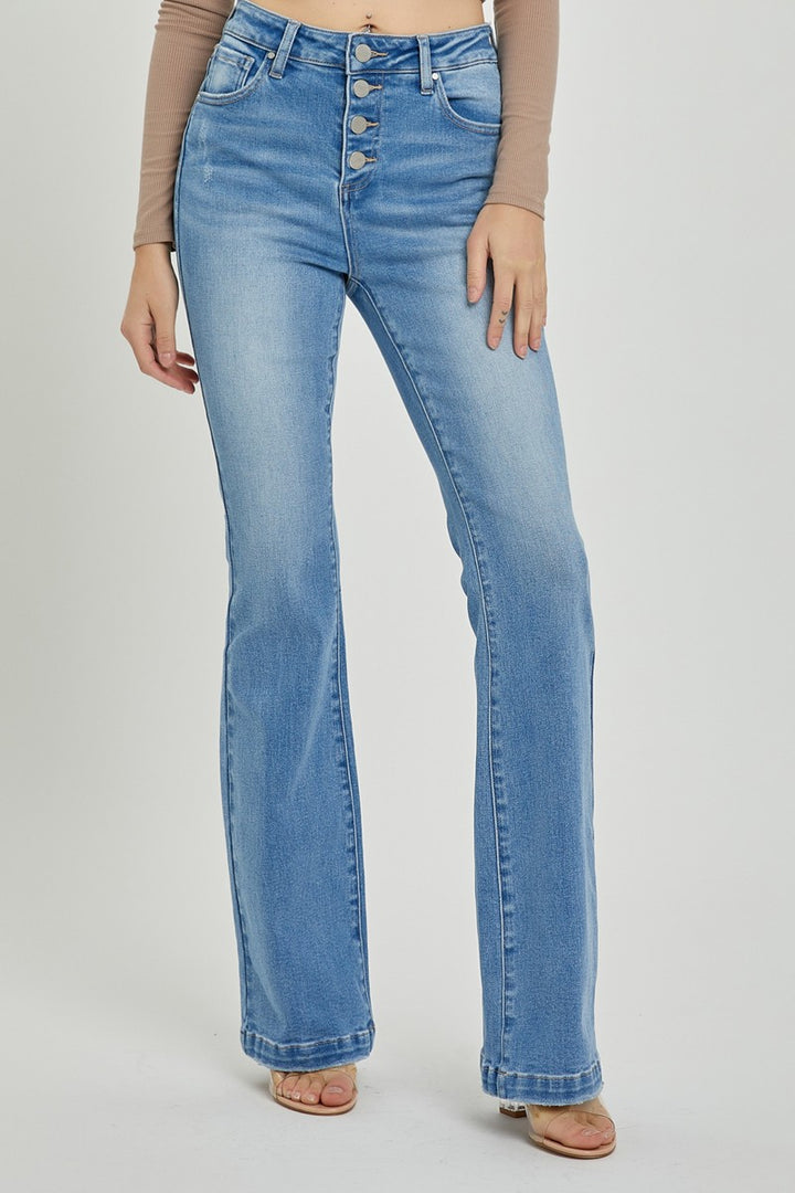 RISEN - Light Wash Button Fly Bootcut Jeans - Inspired Eye Boutique