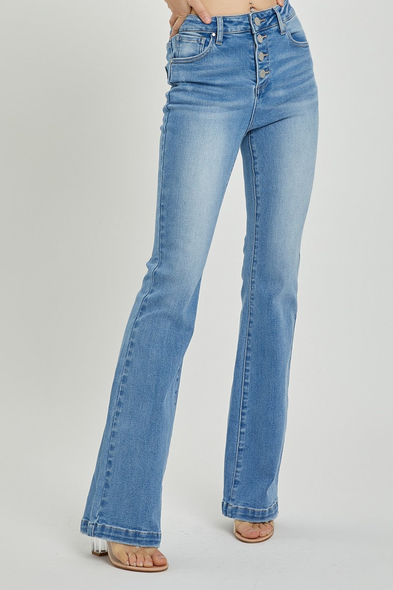 RISEN - Light Wash Button Fly Bootcut Jeans - Inspired Eye Boutique