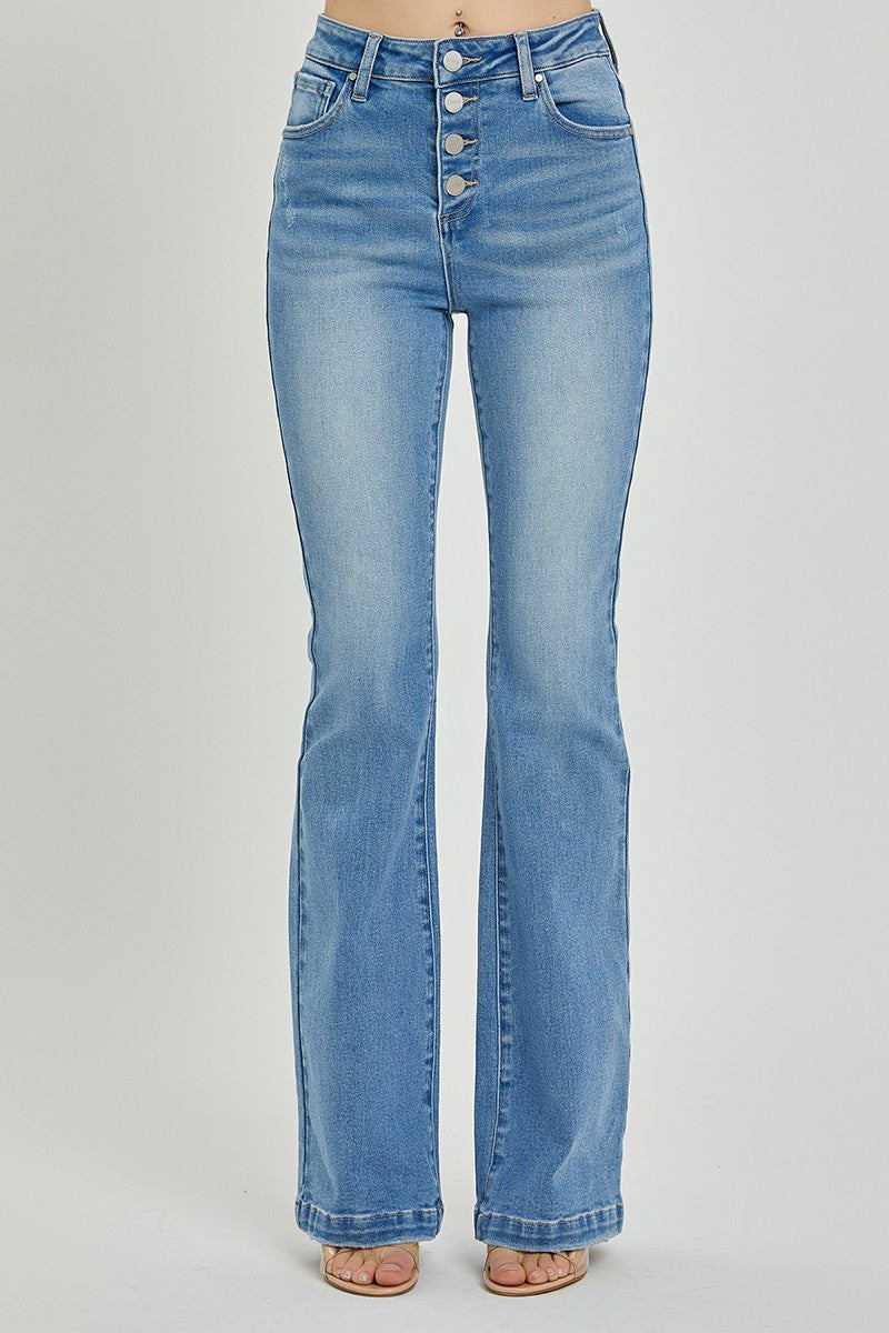 RISEN - Light Wash Button Fly Bootcut Jeans - Inspired Eye Boutique