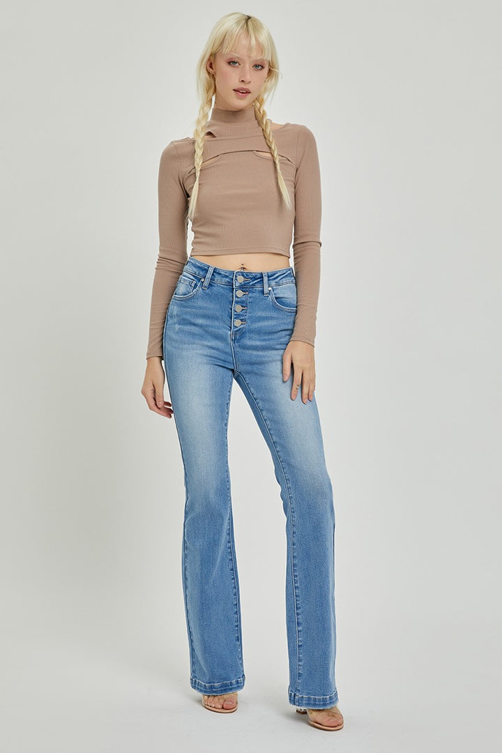 RISEN - Light Wash Button Fly Bootcut Jeans - Inspired Eye Boutique