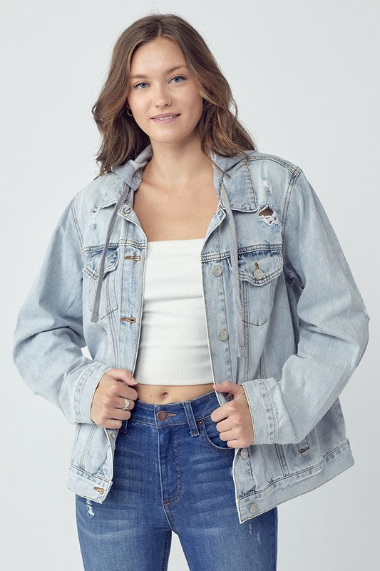 RISEN - Light Wash Hooded Denim Jacket - Inspired Eye Boutique