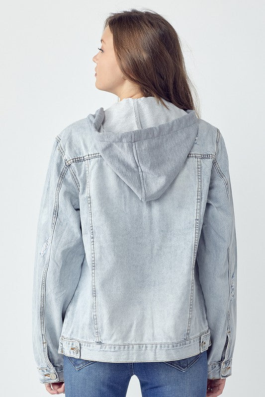 RISEN - Light Wash Hooded Denim Jacket - Inspired Eye Boutique