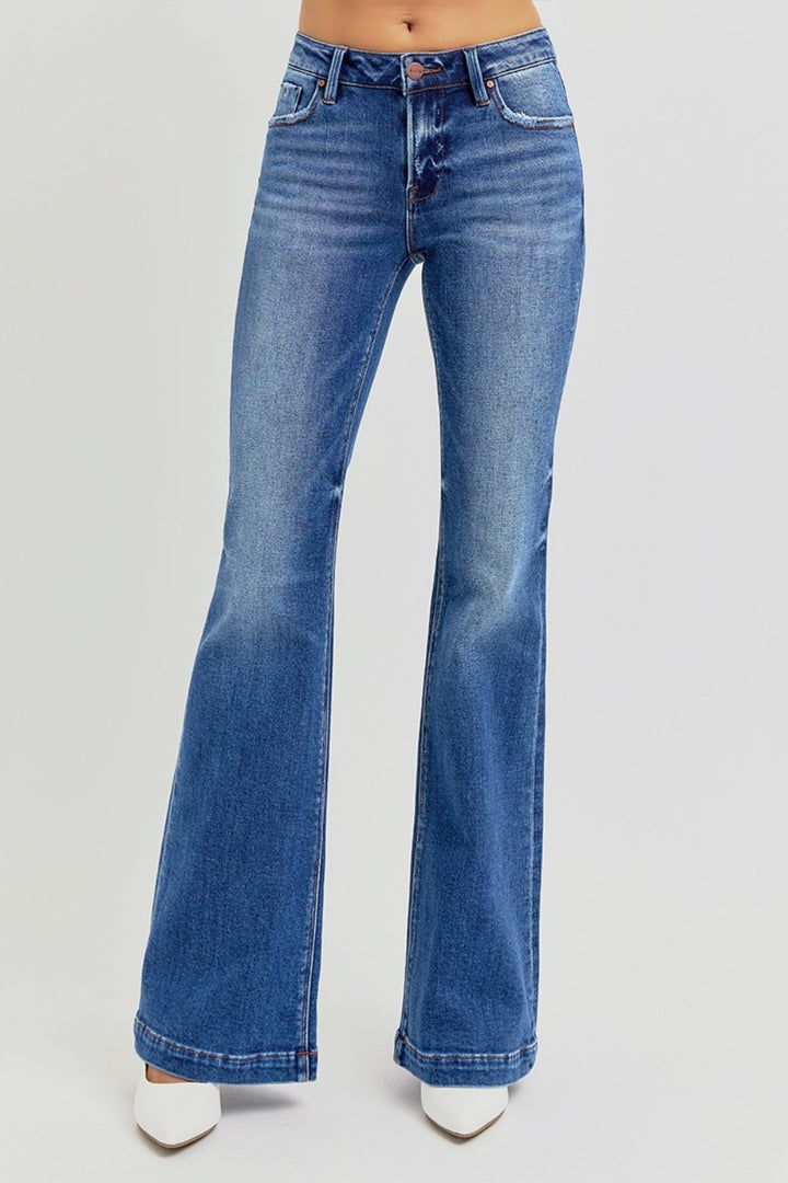 RISEN - Low Rise Dark Wash Flare Jeans - Inspired Eye Boutique