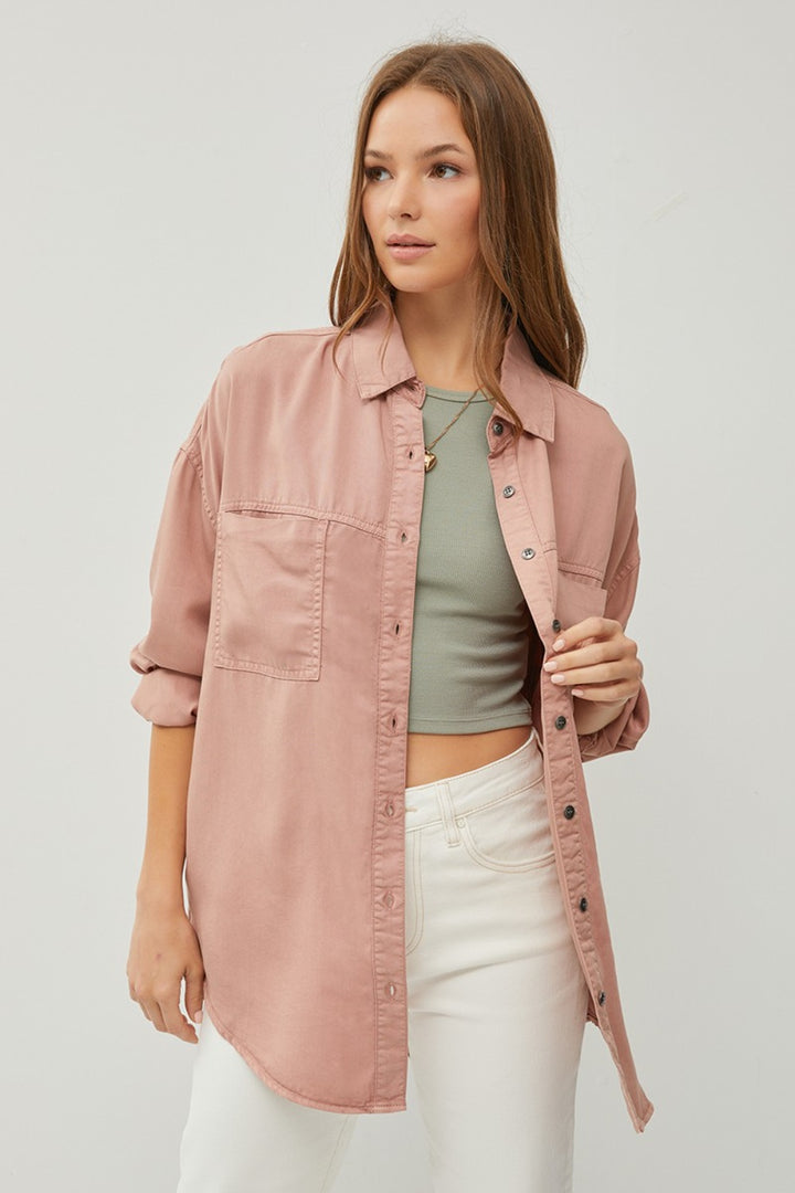 RISEN - Mauve Long Sleeve Denim Shirt - Inspired Eye Boutique