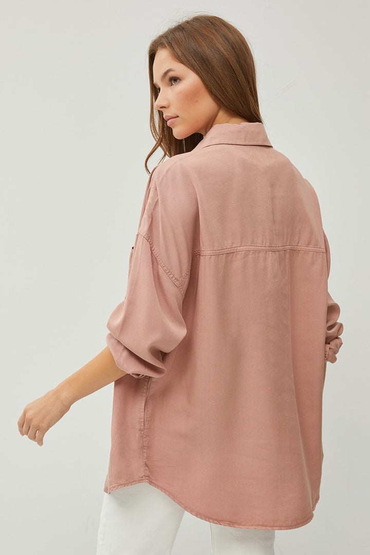 RISEN - Mauve Long Sleeve Denim Shirt - Inspired Eye Boutique