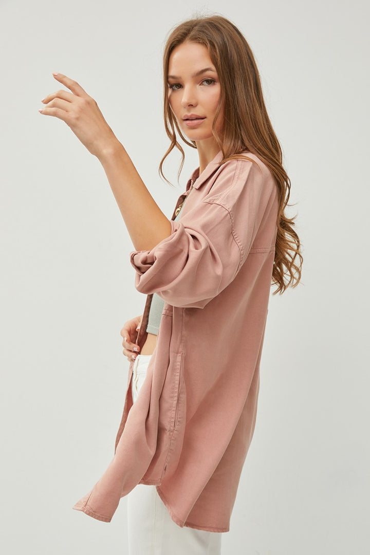 RISEN - Mauve Long Sleeve Denim Shirt - Inspired Eye Boutique