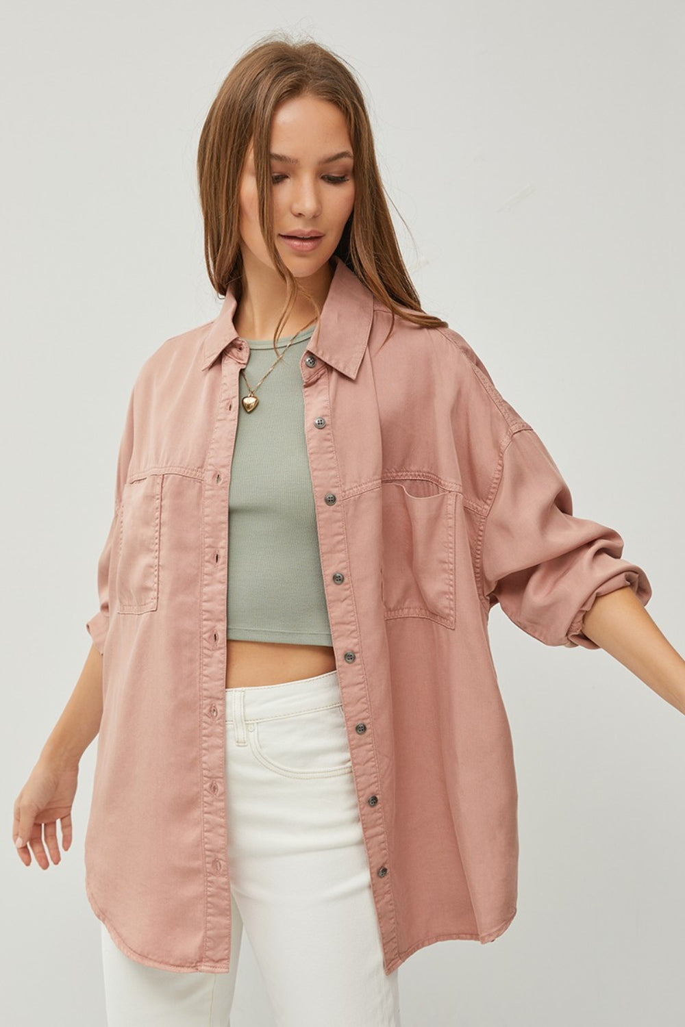 RISEN - Mauve Long Sleeve Denim Shirt - Inspired Eye Boutique