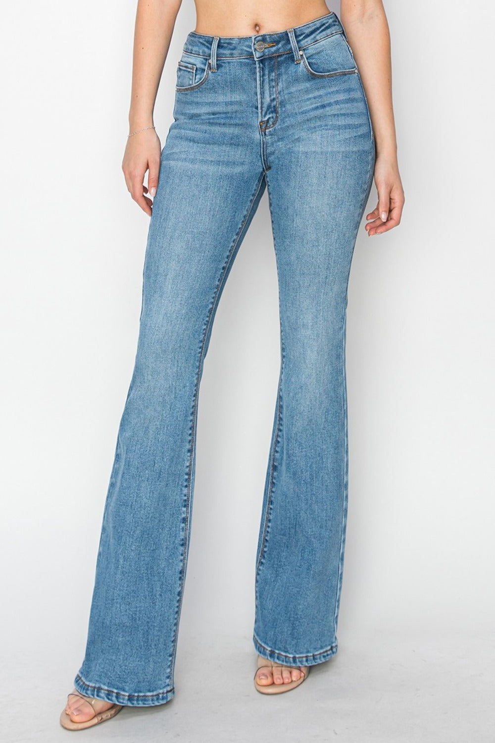 RISEN - Mid-Rise Flare Denim Jeans - Medium Wash - Inspired Eye Boutique