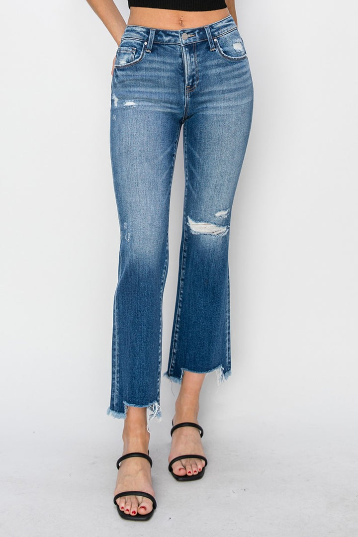 RISEN - Mid-Rise Frayed Hem Ankle Jeans - Inspired Eye Boutique