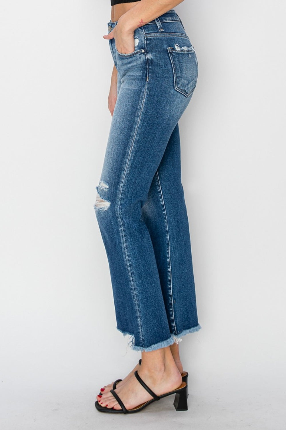 RISEN - Mid-Rise Frayed Hem Ankle Jeans - Inspired Eye Boutique