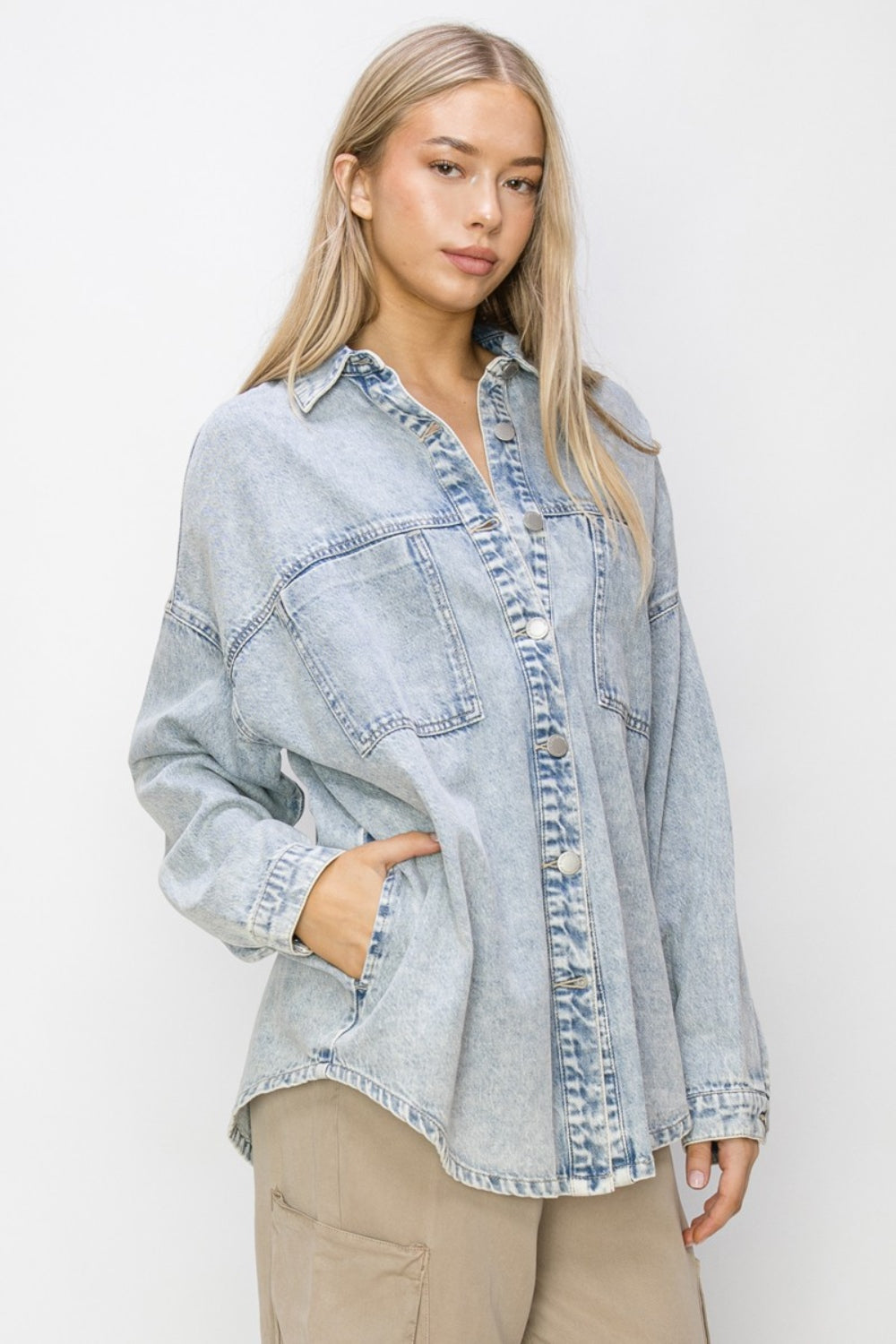 RISEN Oversized Acid Wash Denim Shacket - Inspired Eye Boutique