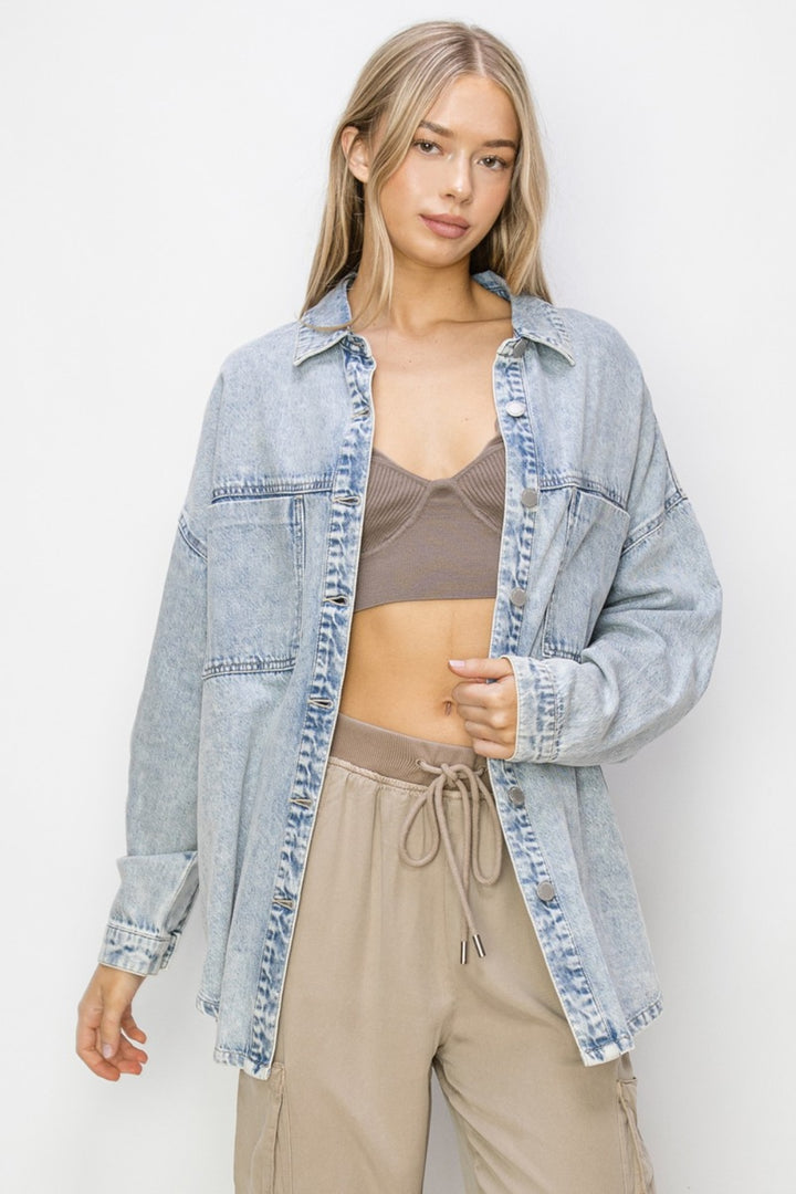 RISEN Oversized Acid Wash Denim Shacket - Inspired Eye Boutique