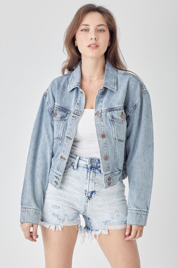 RISEN - Oversized Cropped Denim Jacket - Inspired Eye Boutique