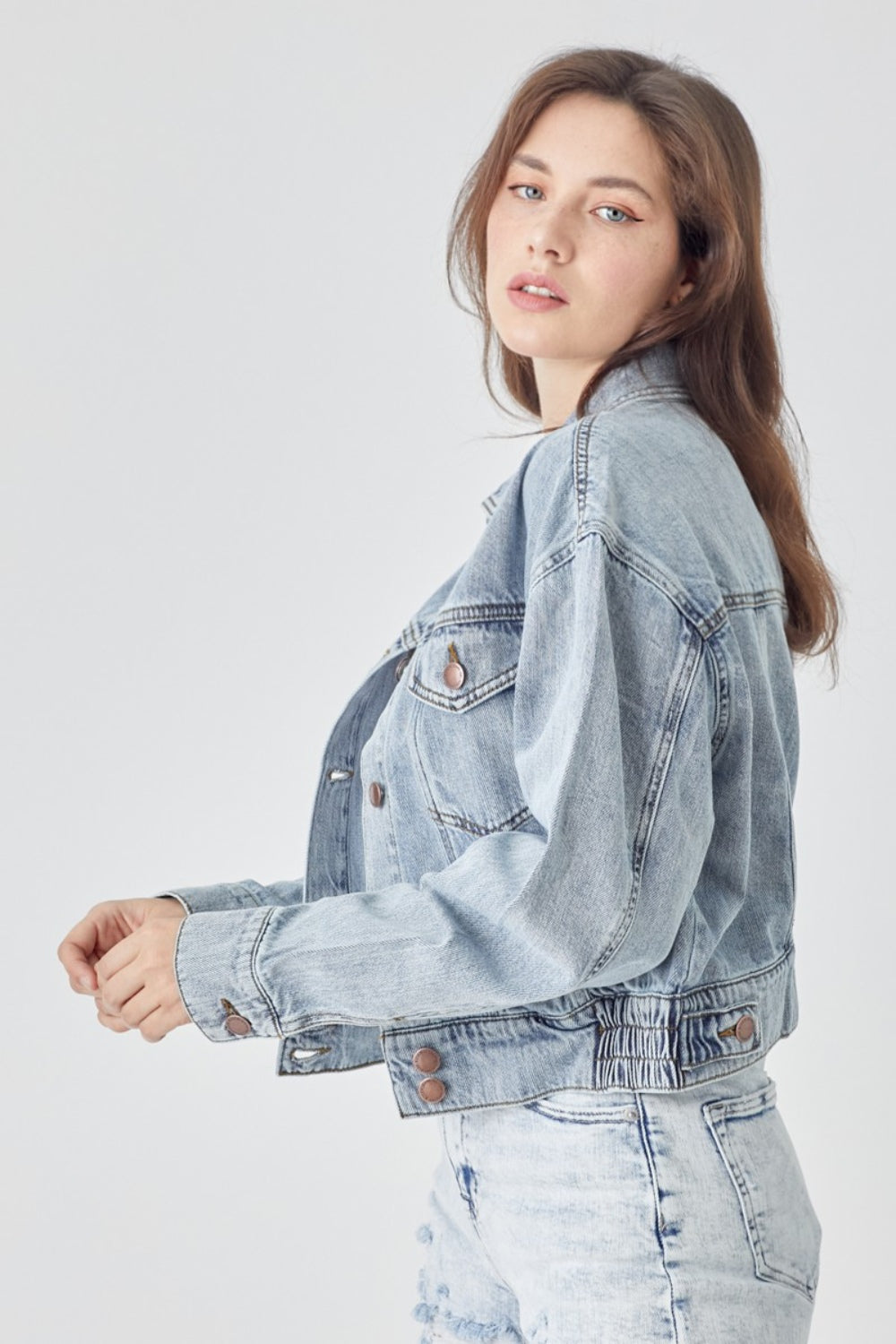 RISEN - Oversized Cropped Denim Jacket - Inspired Eye Boutique