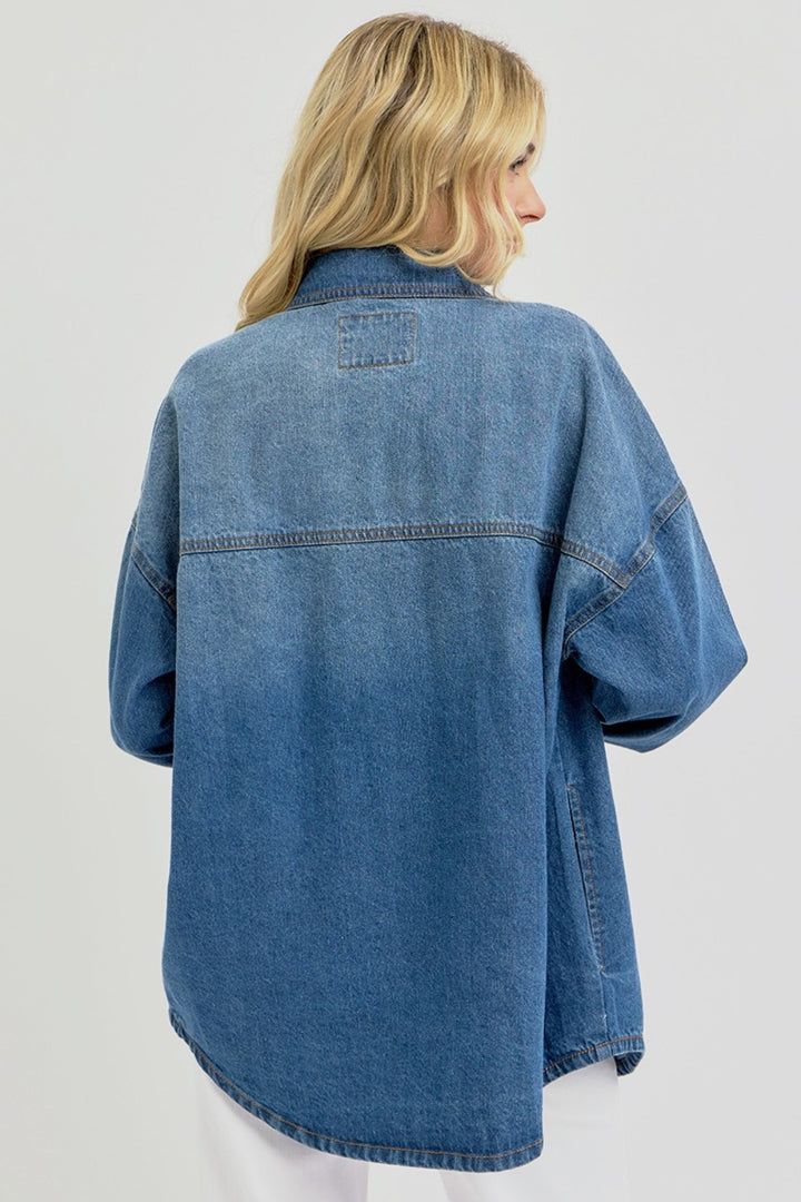 RISEN - Oversized Snap Front Denim Shacket - Inspired Eye Boutique