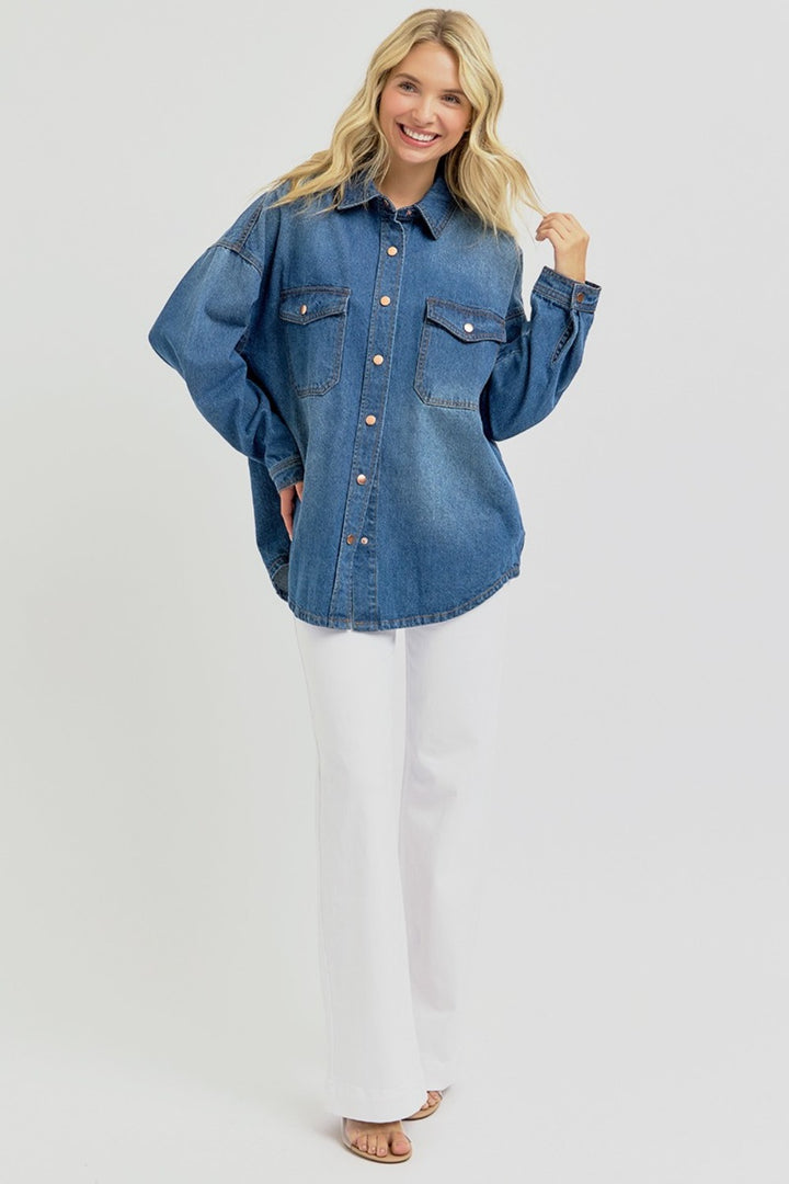 RISEN - Oversized Snap Front Denim Shacket - Inspired Eye Boutique