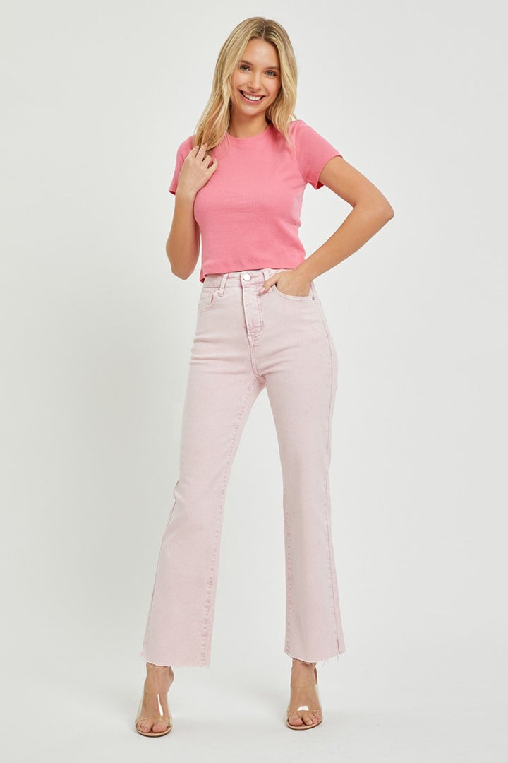 RISEN - Pink Acid Wash Straight Leg Jeans - Inspired Eye Boutique