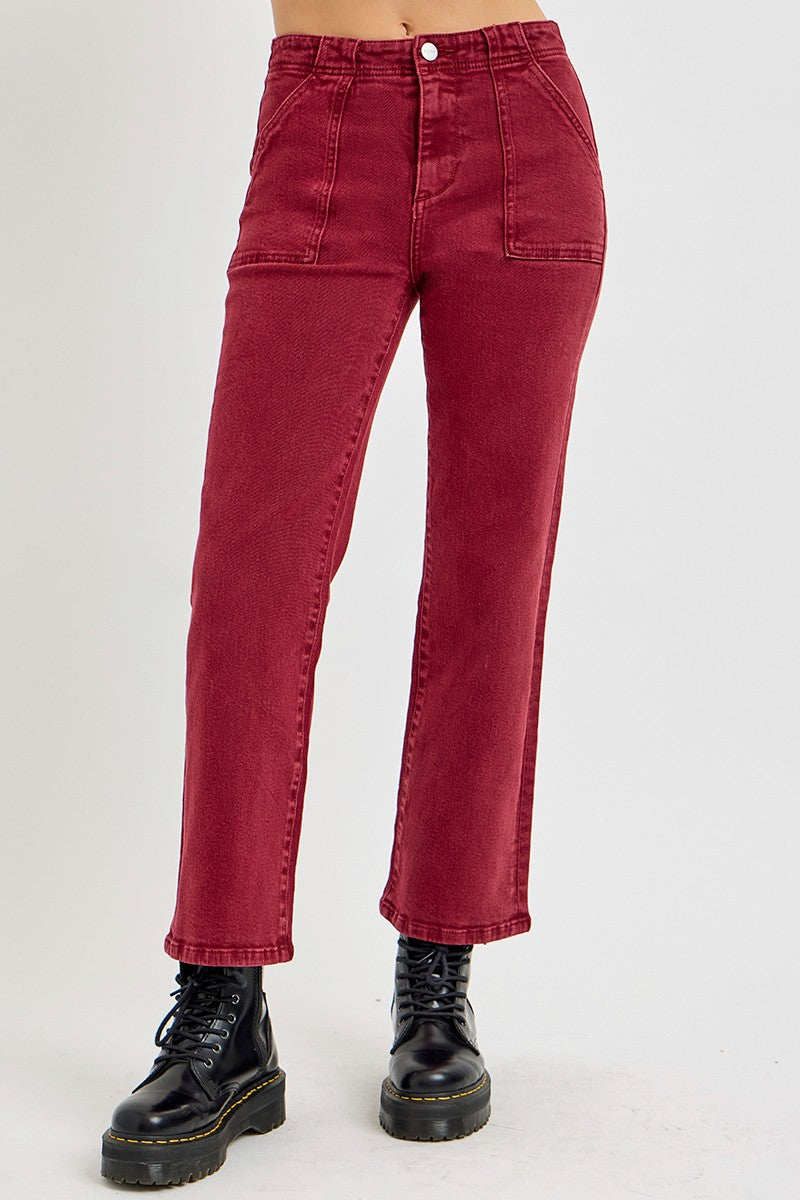 RISEN - Red Wine High Rise Ankle Jeans - Inspired Eye Boutique