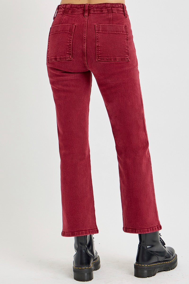 RISEN - Red Wine High Rise Ankle Jeans - Inspired Eye Boutique