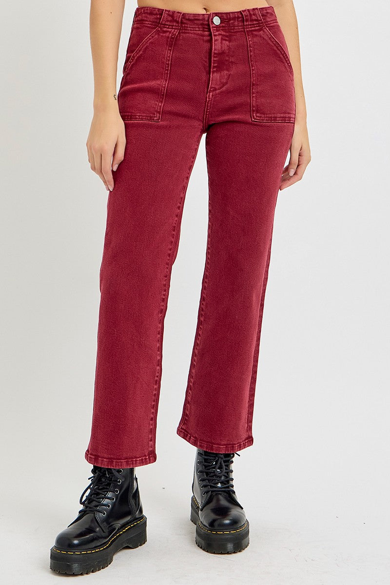 RISEN - Red Wine High Rise Ankle Jeans - Inspired Eye Boutique