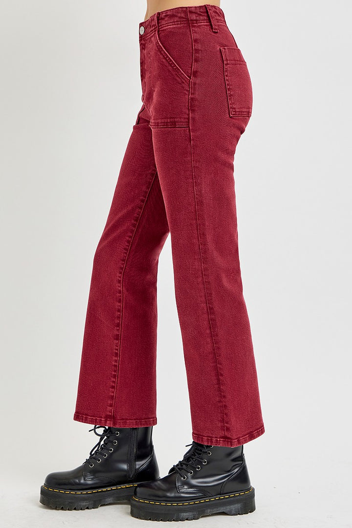 RISEN - Red Wine High Rise Ankle Jeans - Inspired Eye Boutique