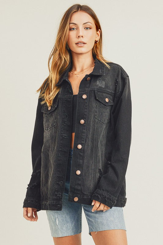 RISEN - Relaxed Fit Black Denim Jacket - Inspired Eye Boutique