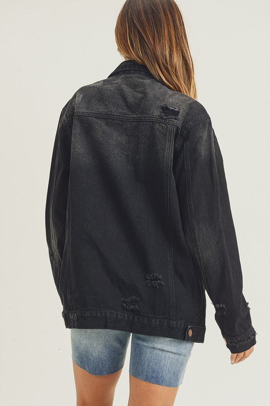 RISEN - Relaxed Fit Black Denim Jacket - Inspired Eye Boutique