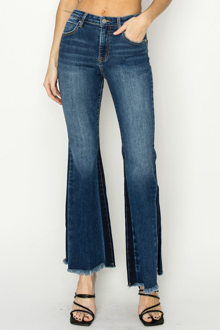 RISEN - Shadow Seam Slit Flare Jeans - Dark Wash - Inspired Eye Boutique