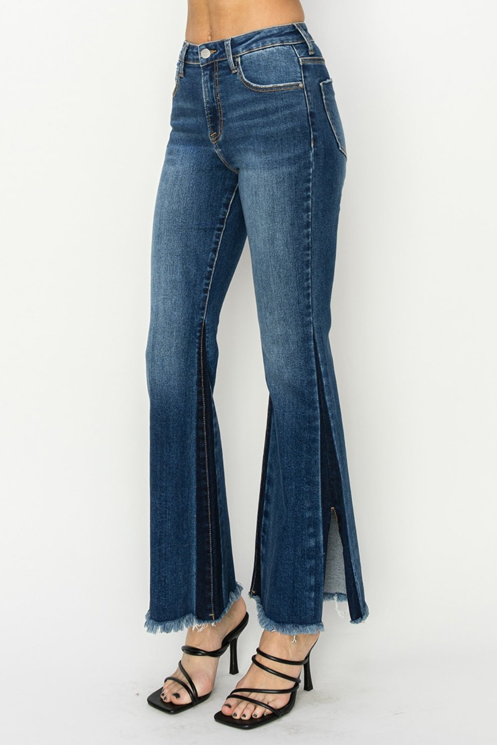 RISEN - Shadow Seam Slit Flare Jeans - Dark Wash - Inspired Eye Boutique