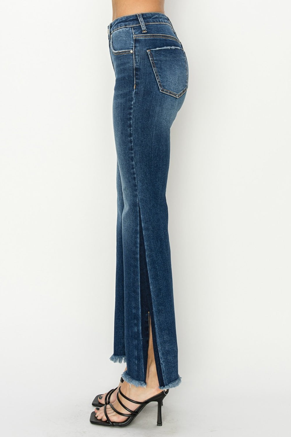 RISEN - Shadow Seam Slit Flare Jeans - Dark Wash - Inspired Eye Boutique