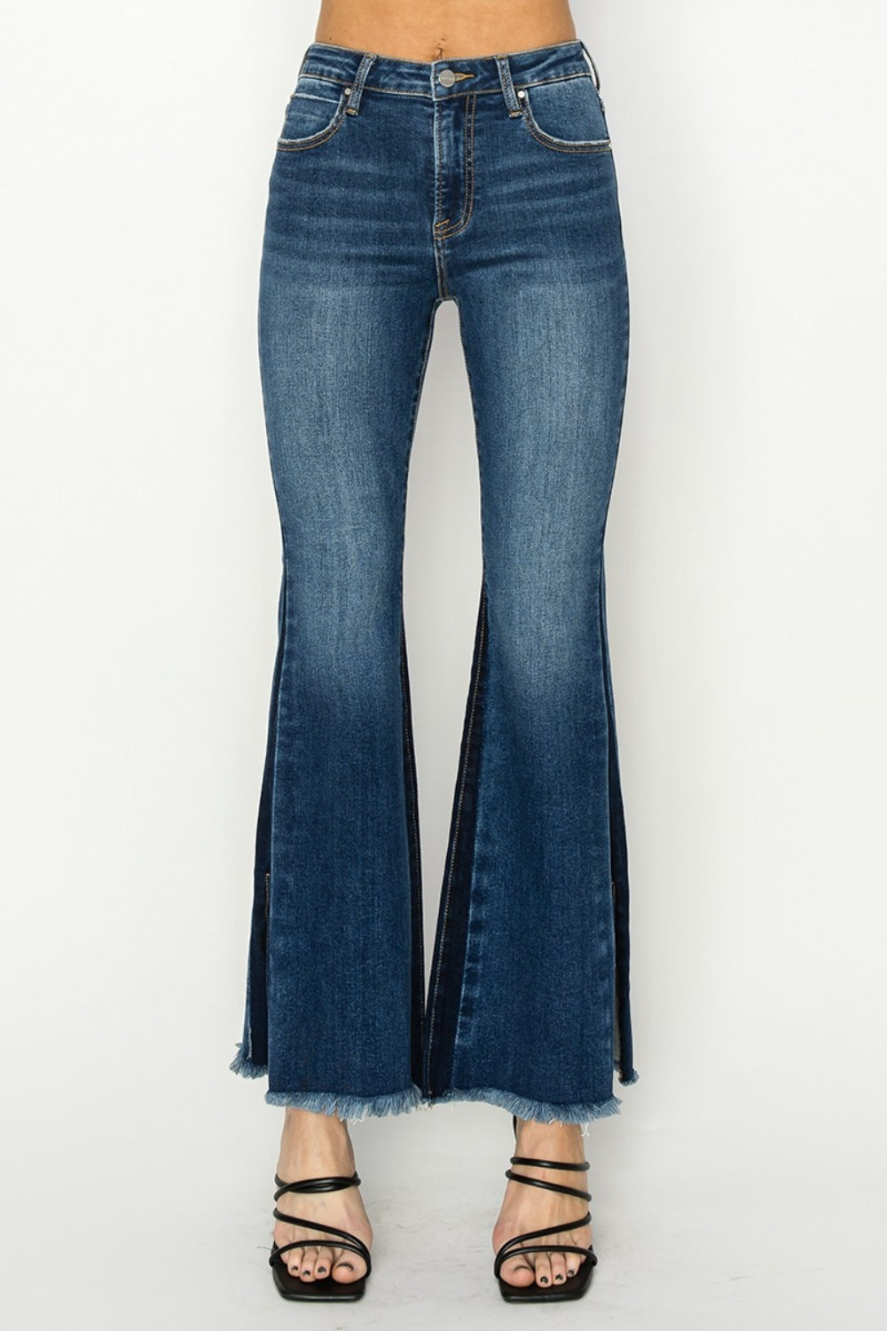 RISEN - Shadow Seam Slit Flare Jeans - Dark Wash - Inspired Eye Boutique