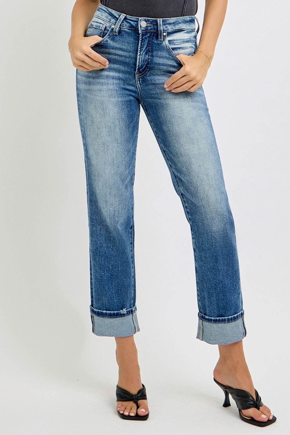 RISEN - Straight Leg Cuffed Hem Ankle Jeans - Inspired Eye Boutique