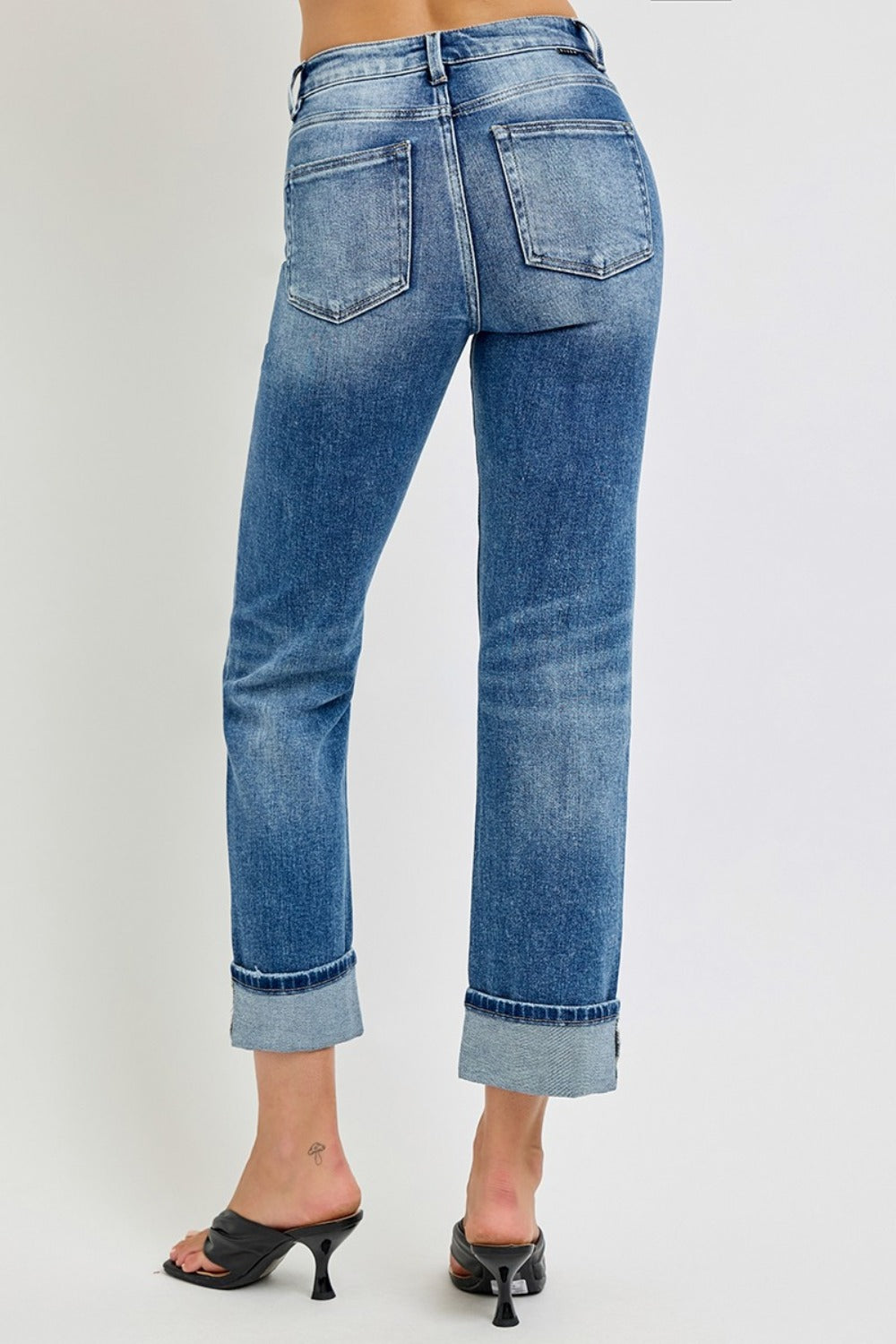 RISEN - Straight Leg Cuffed Hem Ankle Jeans - Inspired Eye Boutique