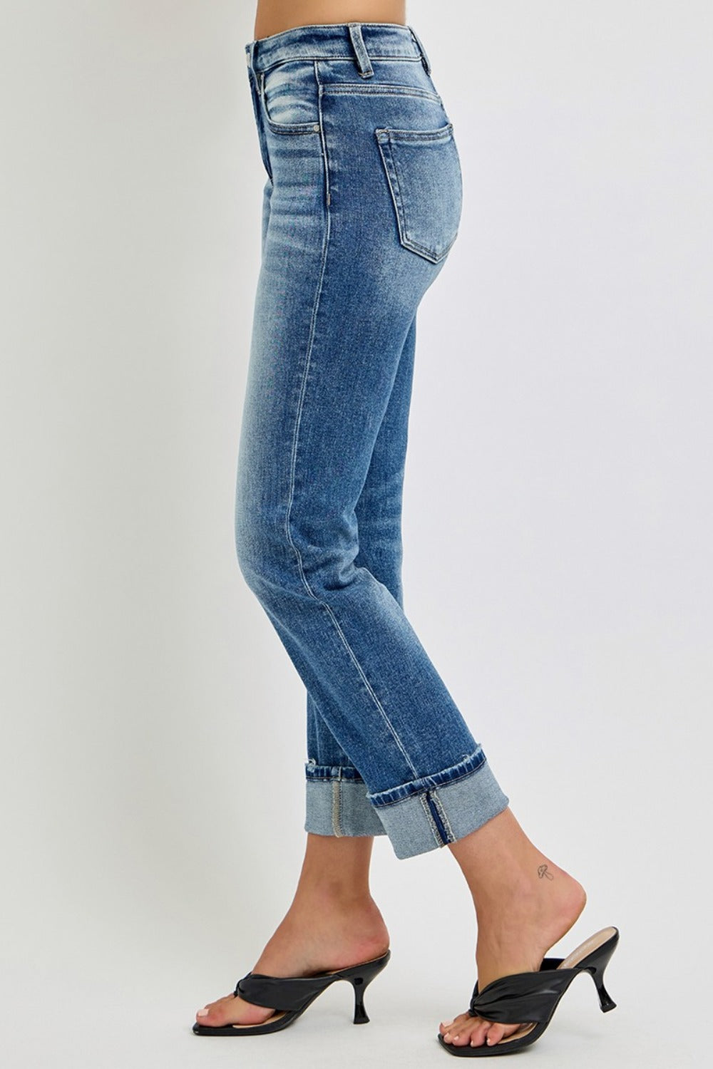 RISEN - Straight Leg Cuffed Hem Ankle Jeans - Inspired Eye Boutique