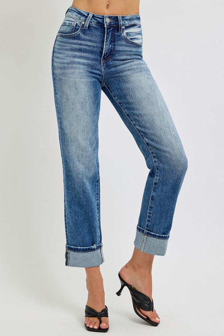 RISEN - Straight Leg Cuffed Hem Ankle Jeans - Inspired Eye Boutique