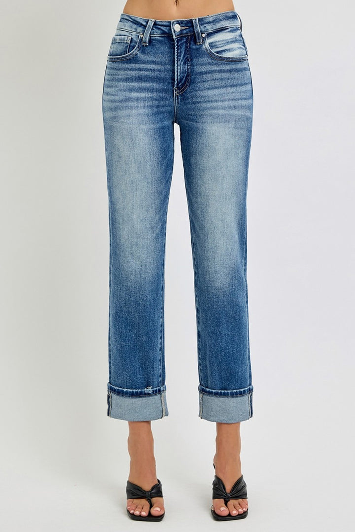 RISEN - Straight Leg Cuffed Hem Ankle Jeans - Inspired Eye Boutique