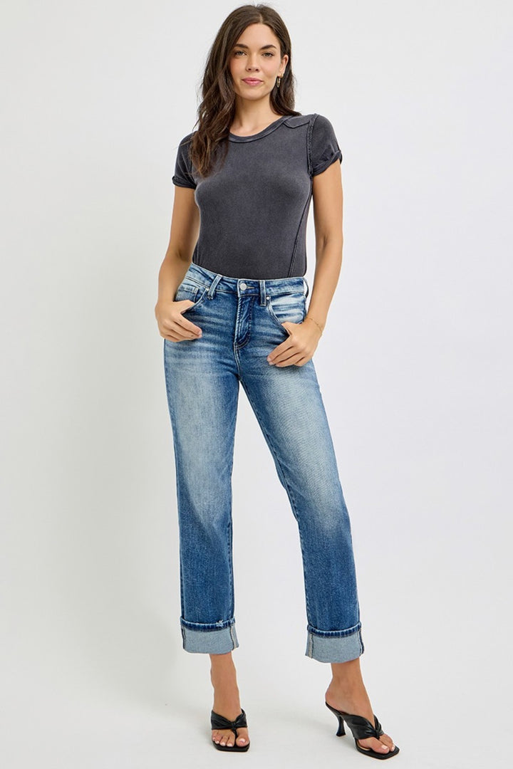 RISEN - Straight Leg Cuffed Hem Ankle Jeans - Inspired Eye Boutique